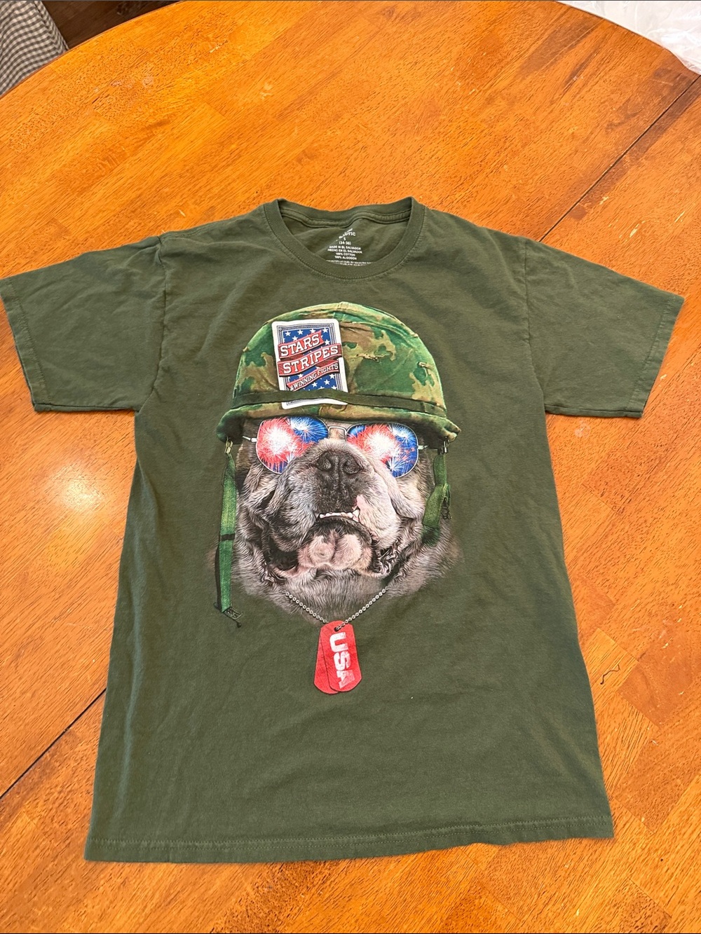 Men's Olive Green Patriotic Bulldog Graphic Tee small S